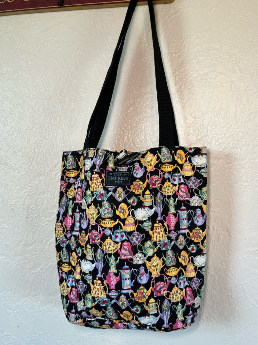 MAGGIE B Black Multi Teapot-Print Tote Bag